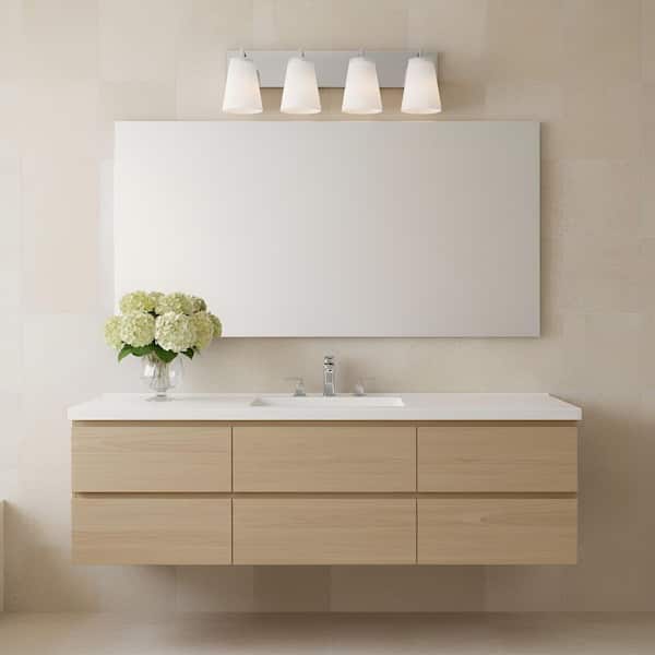 Upson 23.5 in. W x 7.75 in. H 4-Light Chrome Dimmable Extra Large Bathroom Vanity Light with Glass Shades