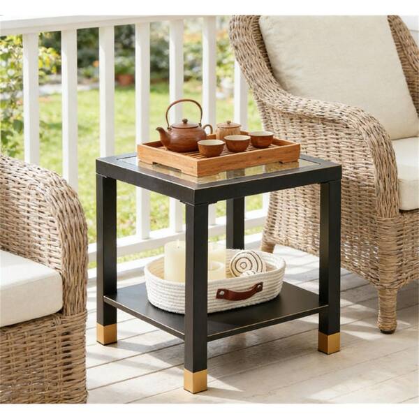 LuckByte Metal Pratical Square 2-Tier Outdoor Side Table with