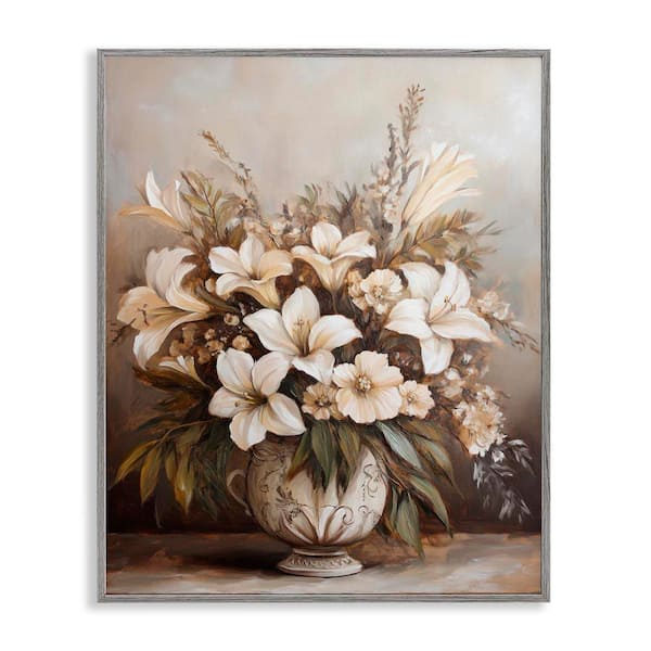 Lily Bouquet Still Life by Petal Prints Design Gray Framed Nature Giclee Art Print 30 in. x 24 in.