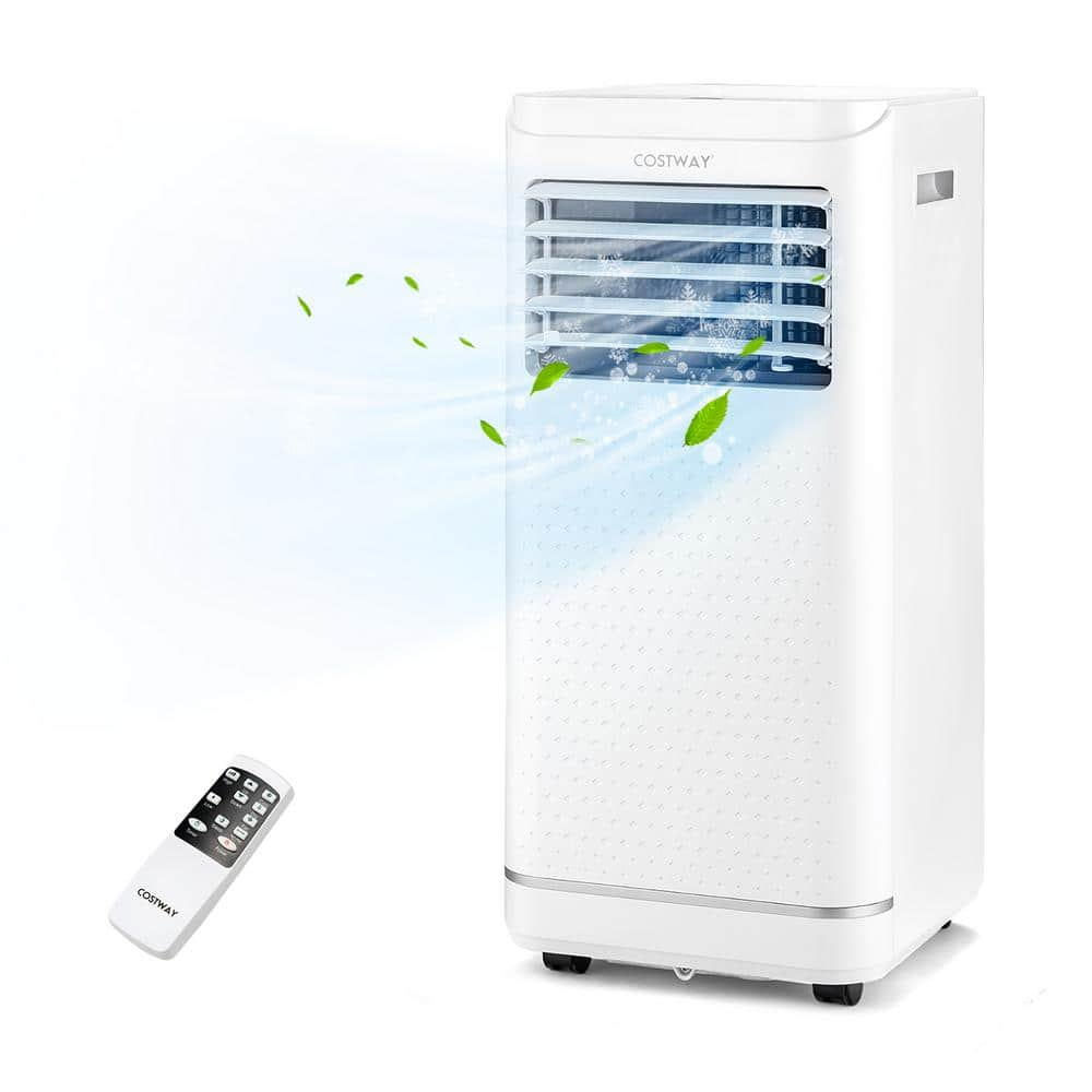 6,000 BTU Portable Air Conditioner Cools 350 Sq. Ft. with Dehumidifier, Fan Mode and Remote in White -  Costway, FP10266US-WH