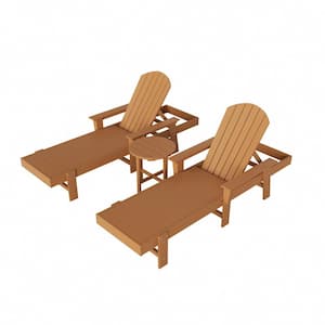 Altura 3-Piece Classic All Weather Adirondack Poly Reclining Outdoor Chaise Lounge Chair with Arms in Teak
