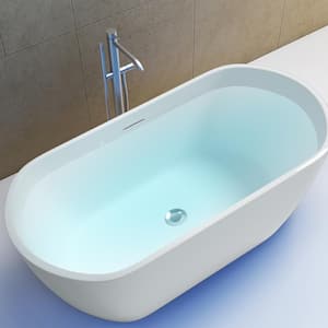 59 in. Acrylic Freestanding Bathtub Flatbottom Soaking Tub Bathtub Soaker Tub with Polished Chrome Drain in White