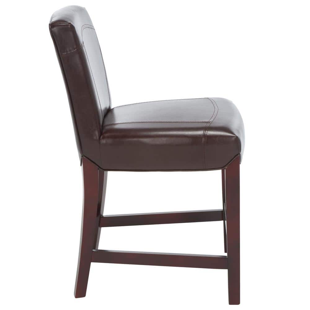 Brown Leather and Wood Parsons Counter Stool