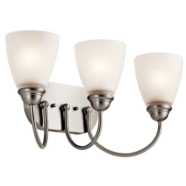 KICHLER Jolie 20.25 in. 3-Light Brushed Nickel LED Transitional Bathroom Vanity Light Bar with Satin Etched Glass