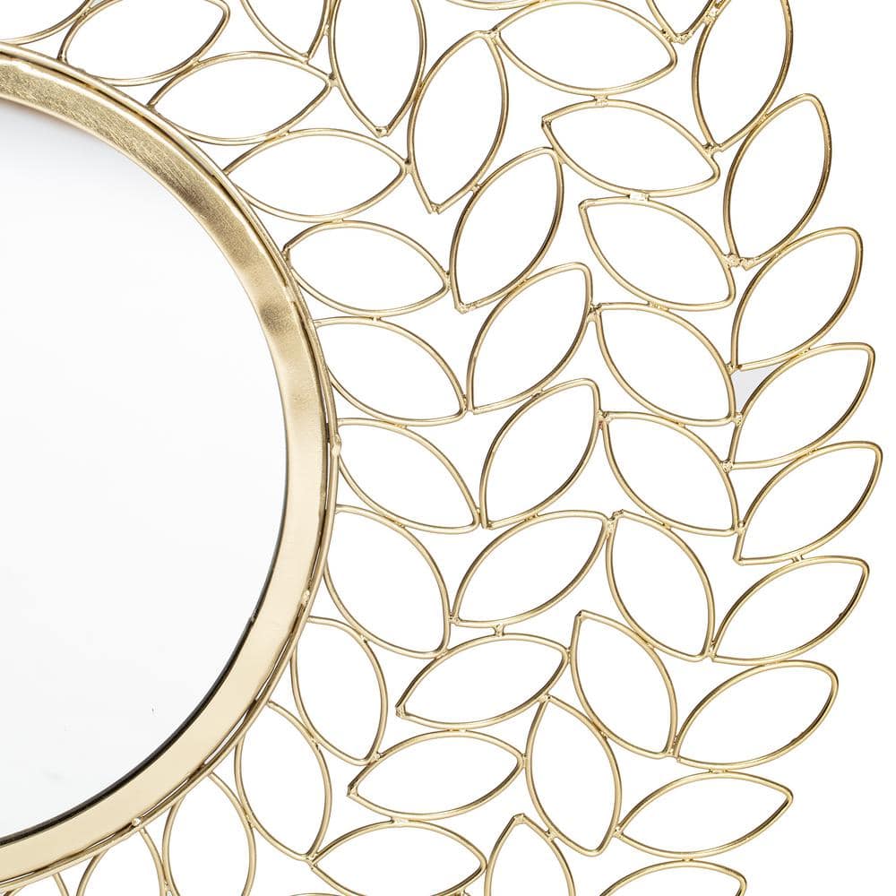 Gold Leaf Round Metal Framed Wall Mirror, 28"