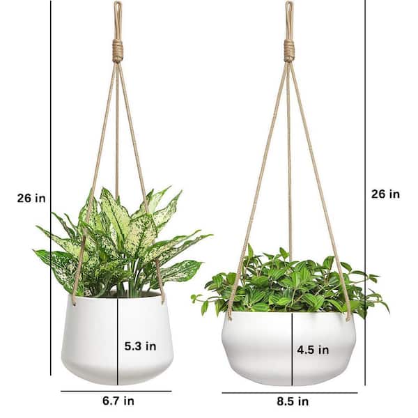 Unbranded White Ceramic Indoor/Outdoor Hanging Planter with Polyester Rope  Hanger (2-Pack) Z07ZVP79Y1