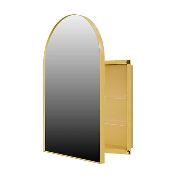 18 in. W x 23.6 in. H Arched Metal Medicine Cabinet with Mirror in Matte Gold
