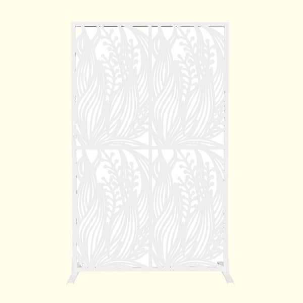 3.8 x 6 ft. Metal Privacy Screens Outdoor and Indoor Divider with Free Standing Decorative Privacy Screen, White Leaf