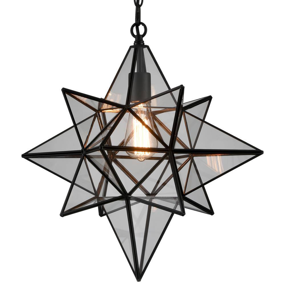 Geometric Black and Clear Glass Star Pendant Light with Adjustable Chain