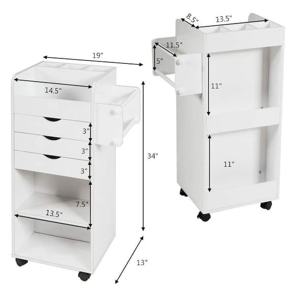 FORCLOVER White Wooden Utility Rolling Craft Storage Cart with Drawers and Shelves