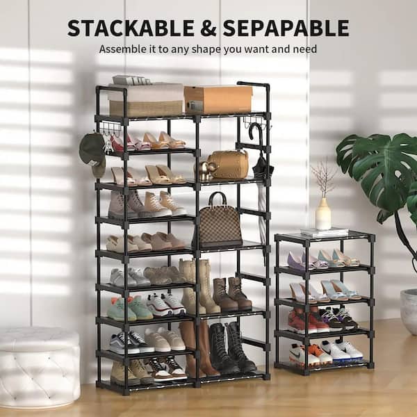 Home Basics Stackable 30 Pair Metal and Plastic Shoe Rack, Black