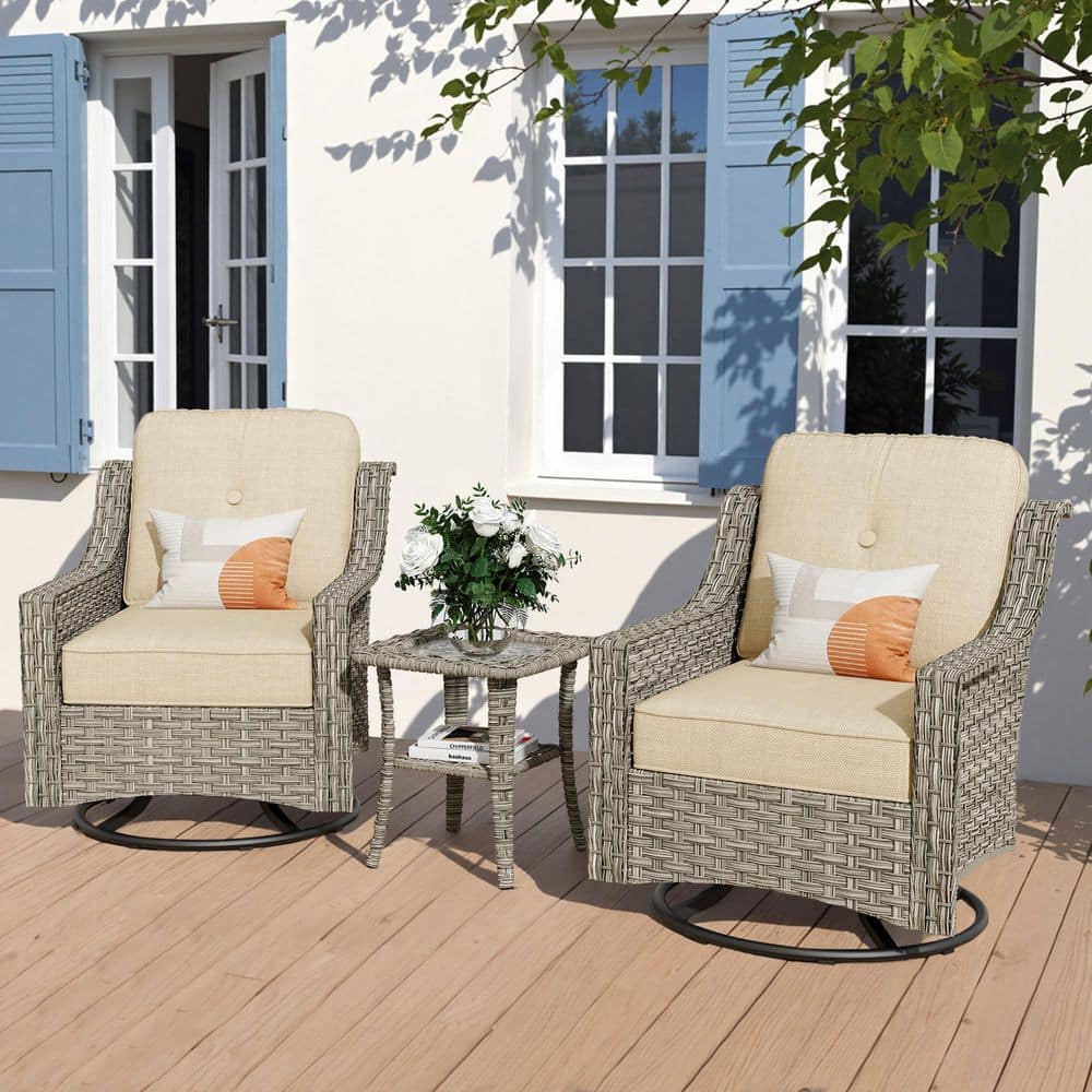 NaturaNest 3 Pieces Wicker Outdoor Rocking Chair Set with Beige Cushions price history on PriceWatchPro