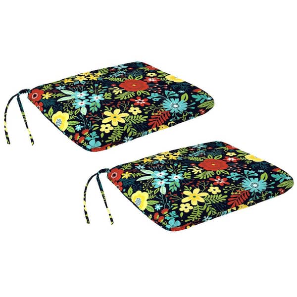 16 in. W x 16 in. D x 3 in. T Square Outdoor Seat Cushion in Black Floral (2-Pack)