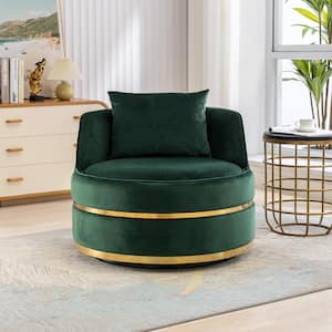 Luxury Green Over-sized Velvet Upholstered Barrel Swivel Chair Set of 1 with 1 Pillow