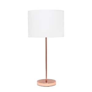 23 in. Rose Gold and White Stick Lamp with Fabric Shade