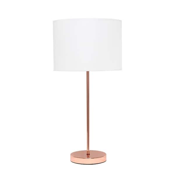 Simple Designs 23 in. Rose Gold and White Stick Lamp with Fabric Shade ...