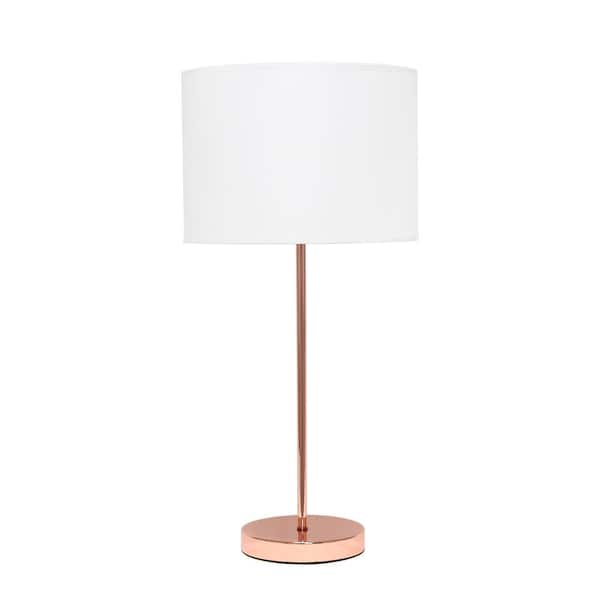 Simple Designs 23 in. Rose Gold and White Stick Lamp with Fabric Shade