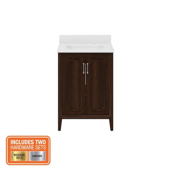 Simsbury 25 in. Single Sink Cinnamon Oak Bath Vanity with Calacatta White Engineered Stone Top (Assembled)