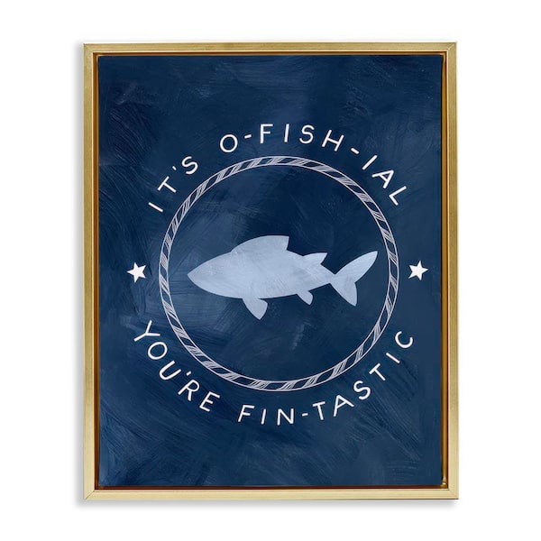 Stupell Industries Officially Fantastic Fish Pun by Caverly Smith Gold Floater Frame Coastal Graphic Art Print 31 in. x 25 in.