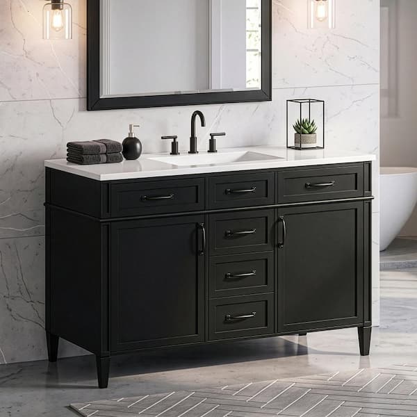 48 Inch Modern Bathroom Vanity with Sink Top,Freestanding Vanity Cabinet with 4 Drawers,Soft-Close Doors,Black