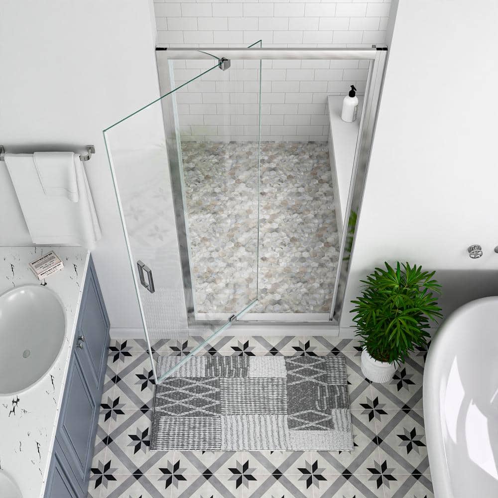 30" x 72" Chrome Framed Pivot Shower Door with Clear Glass