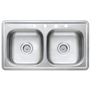 Stainless Steel 33 in. 4-Hole Mobile Home Double Bowl Drop-In Kitchen Sink