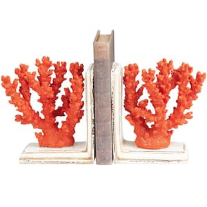 Orange Polystone Textured Coral Bookends with Cream Base (Set of 2)