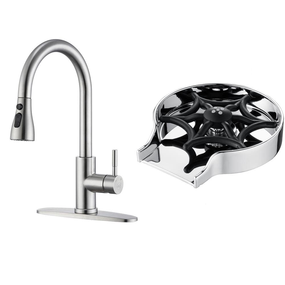 Single Handle Pull Down Sprayer Kitchen Faucet High Arc Stainless Steel Faucet with Glass Rinser in Chrome price history on PriceWatchPro