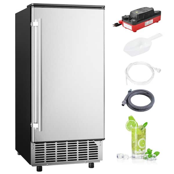 15 in. 80 lb./24H Full Size Cubes Undercounter/Freestanding Commercial Ice Maker in Silver, External Drainage Pump