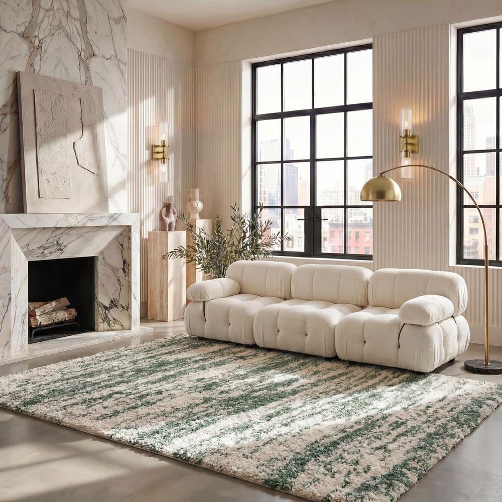Hudson Shag 3 ft. x 5 ft. Ivory/Green Marble Area Rug price history on PriceWatchPro