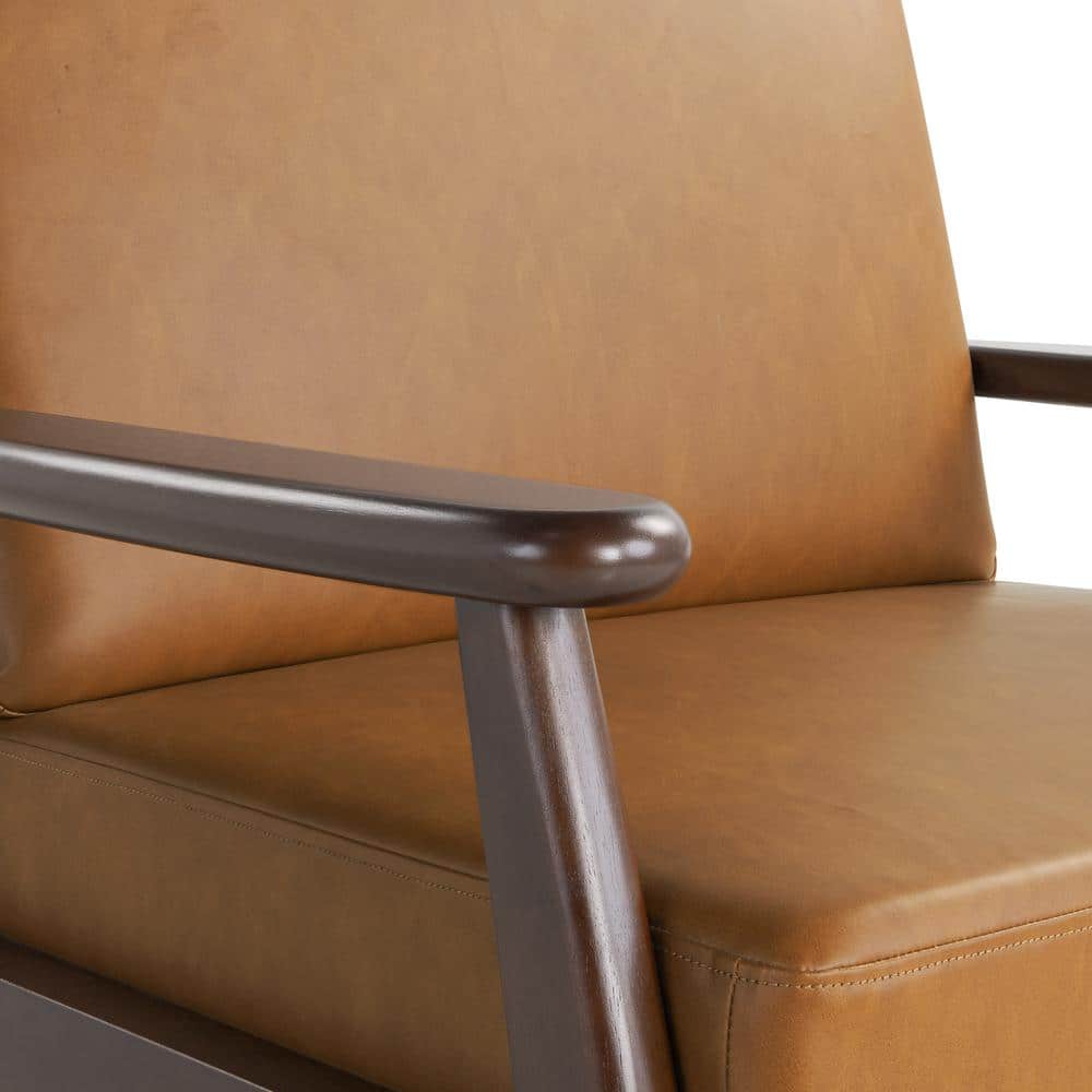 Caramel Faux Leather Barrel Accent Chair with Wood Frame