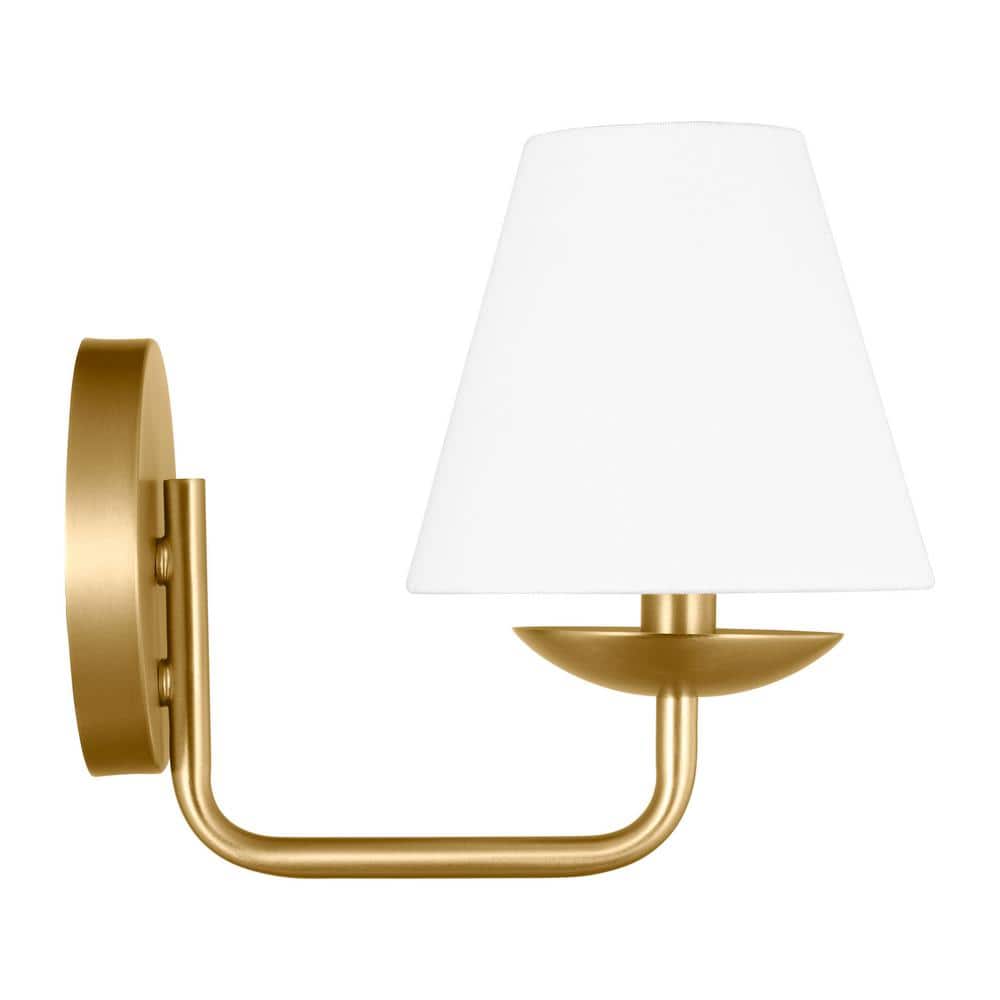Satin Brass and White Linen Small Wall Sconce