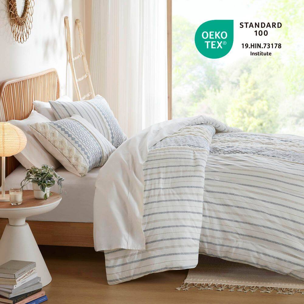 King Blue and White Cotton Comforter Set with Geometric Prints