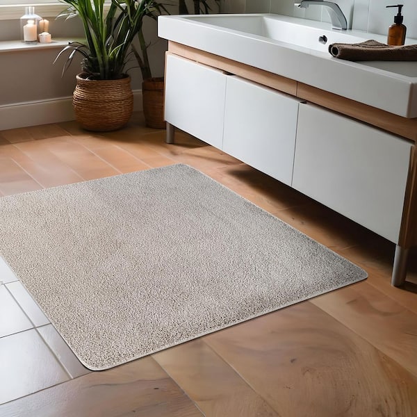 Silky Gray 3 ft. x 3 ft. Solid Plus Thick Pile Non Slip Easy Clean Non Shedding Modern Landing Mat Indoor Area Rug