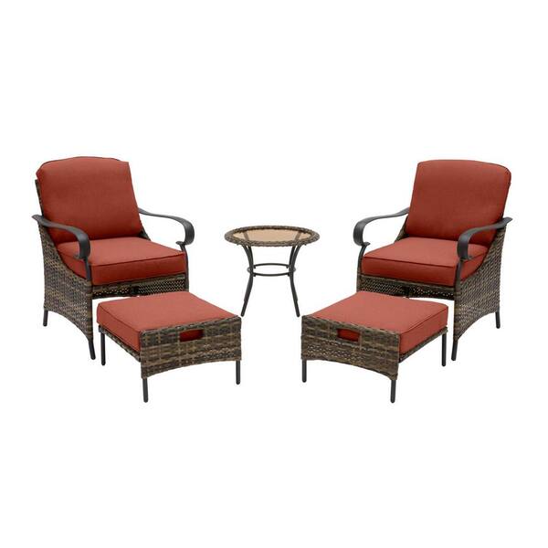 Hampton Bay Layton Pointe 5 Piece Brown Wicker Outdoor Patio Conversation Seating Set With Sunbrella Henna Red Cushions H109 01510100 The Home Depot - Layton 3 Piece Patio Conversation Set