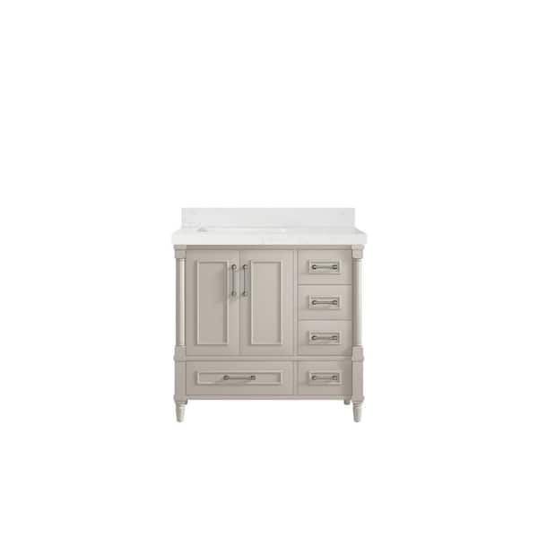 Willow Collections Hudson 36 in. W x 22 in. D x 36 in. H Left Offset Sink Bath Vanity in Fine Grain with 2 in. Empira White qt. Top