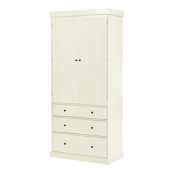 Wooden 77 in. Farmhouse Kitchen Pantry with 3 Adjustable Shelves, 8 Door Shelves, 3 Drawers Cream