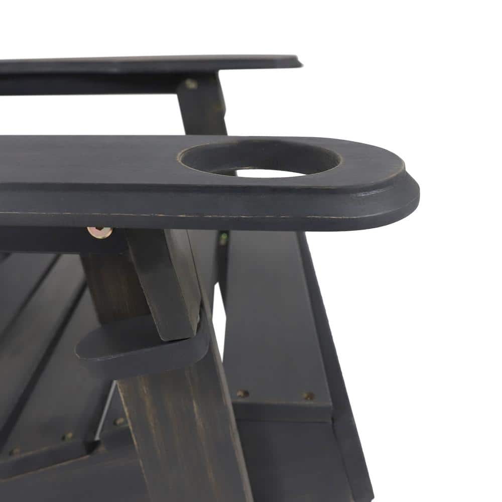 Rustic Dark Gray Acacia Wood Folding Adirondack Chair Pair