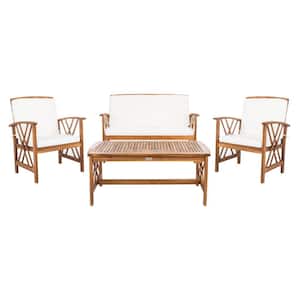 Fontana Natural Brown 4-Piece Wood Patio Conversation Set with Beige Cushions
