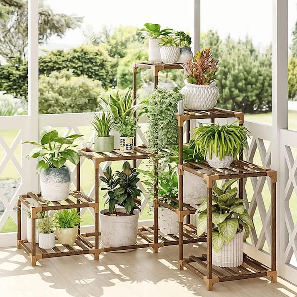 Unbranded Corner Plant Stand, Indoor and Outdoor Wood Plant Stand, Ladder Plant Stand