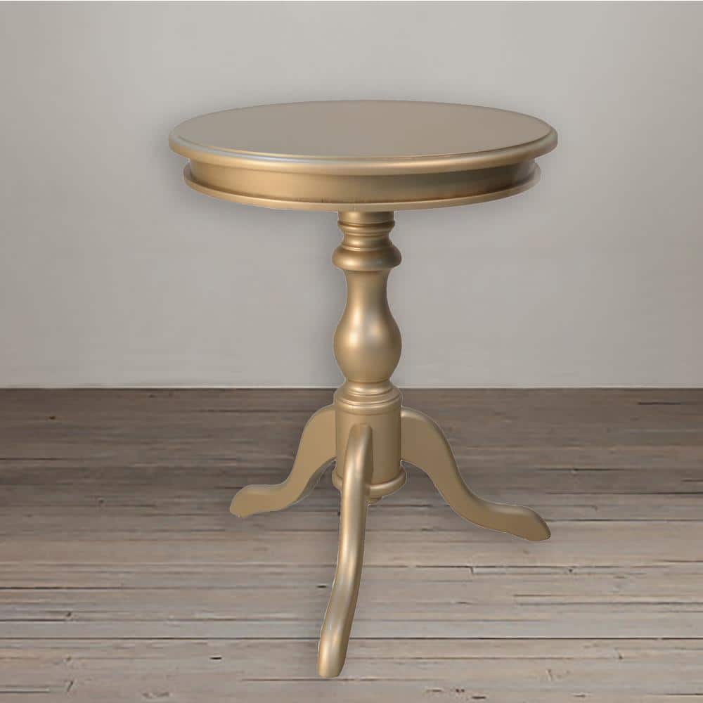 Gilda Champagne Round Pedestal Side Table with Turned Base