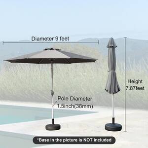 9 ft. Aluminum Outdoor Market Umbrella in Dark Gray for Garden, Deck, Poolside