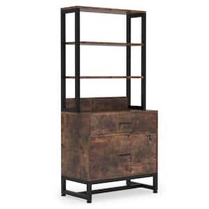 Cindy Retro Brown and Black Vertical File Cabinet with Shelves, Stander Drawer and File Drawer