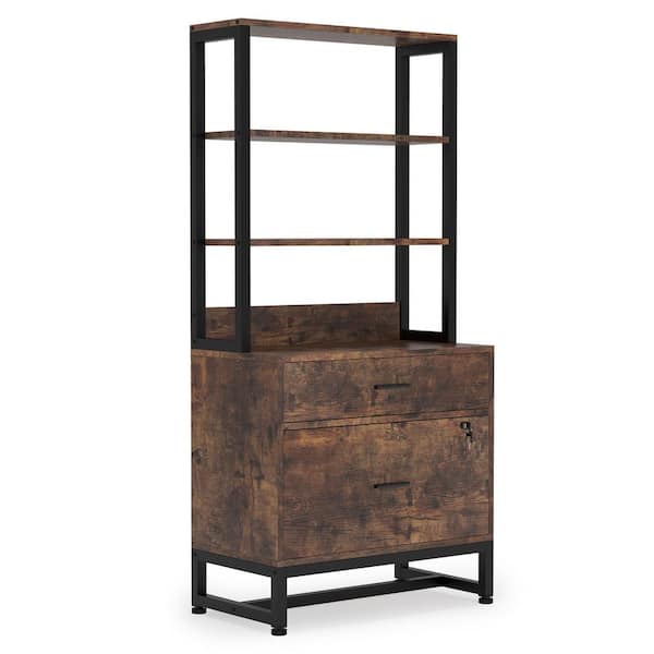 TRIBESIGNS WAY TO ORIGIN Cindy Retro Brown and Black Vertical File Cabinet with Shelves, Stander Drawer and File Drawer