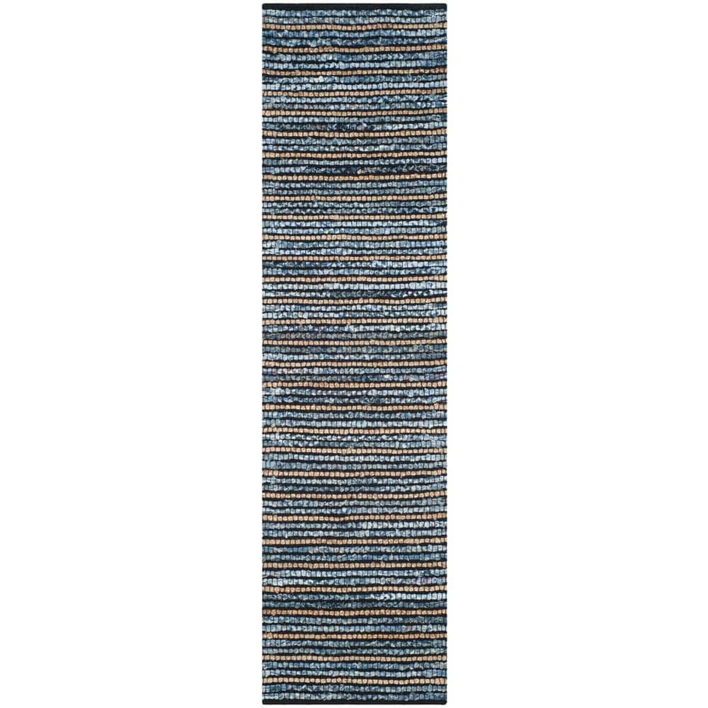 Cape Cod Coastal Handwoven Blue/Natural Jute Runner Rug, 2'3" x 8'
