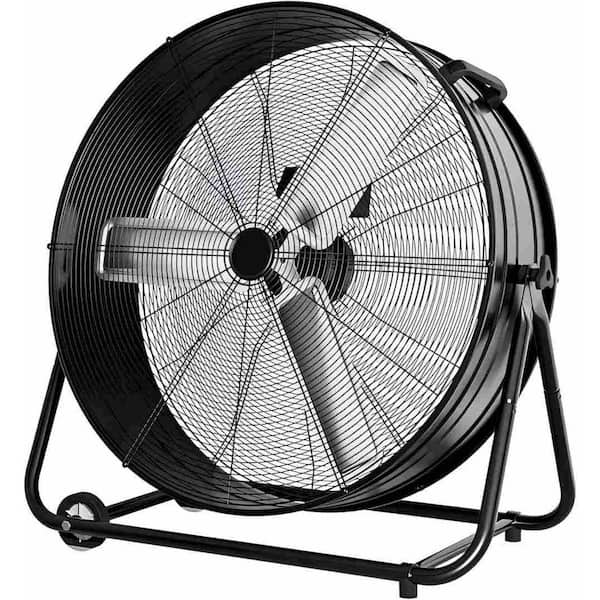 30 in. 3 speeds Drum Fan In Black 14000 CFM 360° tilt wheels Ideal for Warehouses Commercial and Workshop