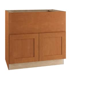 Newport Cinnamon Stain Plywood Shaker Assembled Farm Sink Base Kitchen Cabinet Sft Cls 36 in. W x 24 in. D x 34.5 in. H