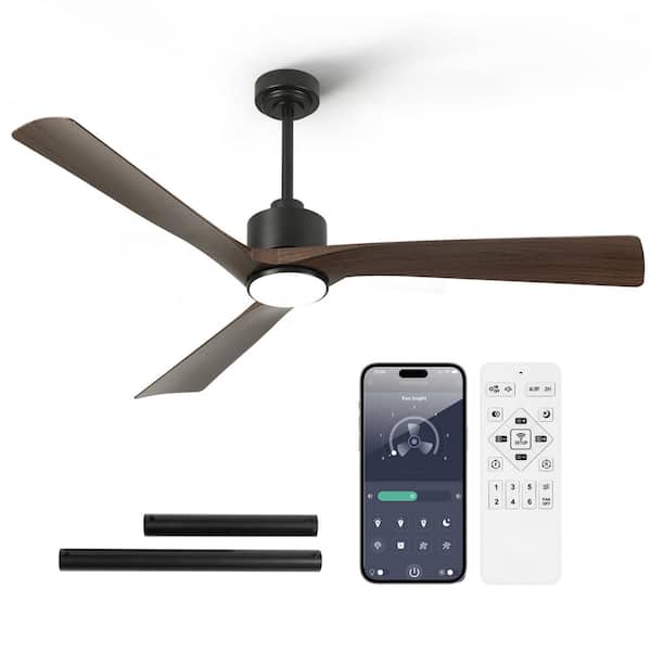 TOZING 60 in. Smart Indoor Wood Low Profile Ceiling Fan with Bright White Integrated LED with Remote Included with Downrod
