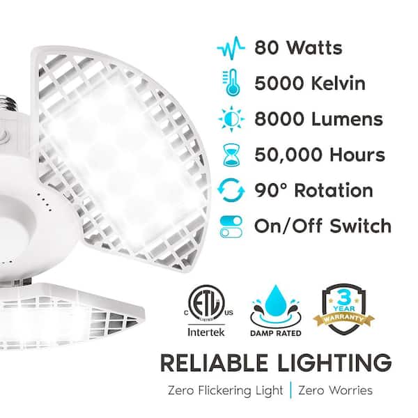 LUXRITE 9.9 in. Garage Light 80-Watt 8000 Lumens Deformable LED