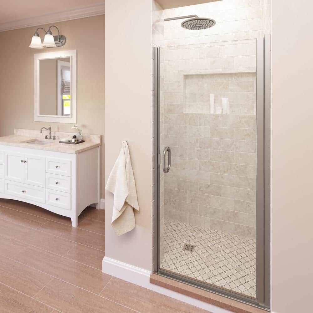Infinity 34 in. x 76 in. Semi-Frameless Hinged Shower Door in Brushed Nickel with AquaGlideXP Clear Glass price history on PriceWatchPro